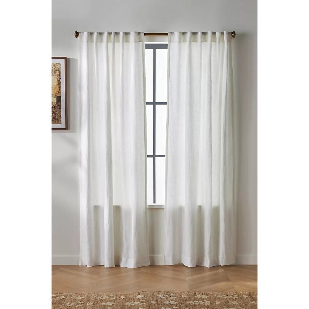 Anthropologie Relaxed Linen Curtain White NEW $138 96 x 50